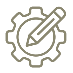 Pencil and gear icon on black background.