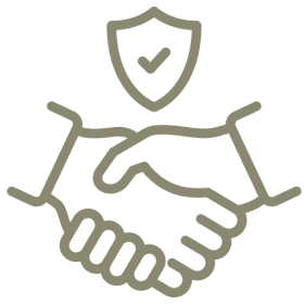Handshake symbol with shield and checkmark.