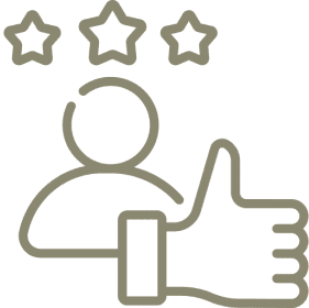 Person, stars, thumbs-up icon on black background.